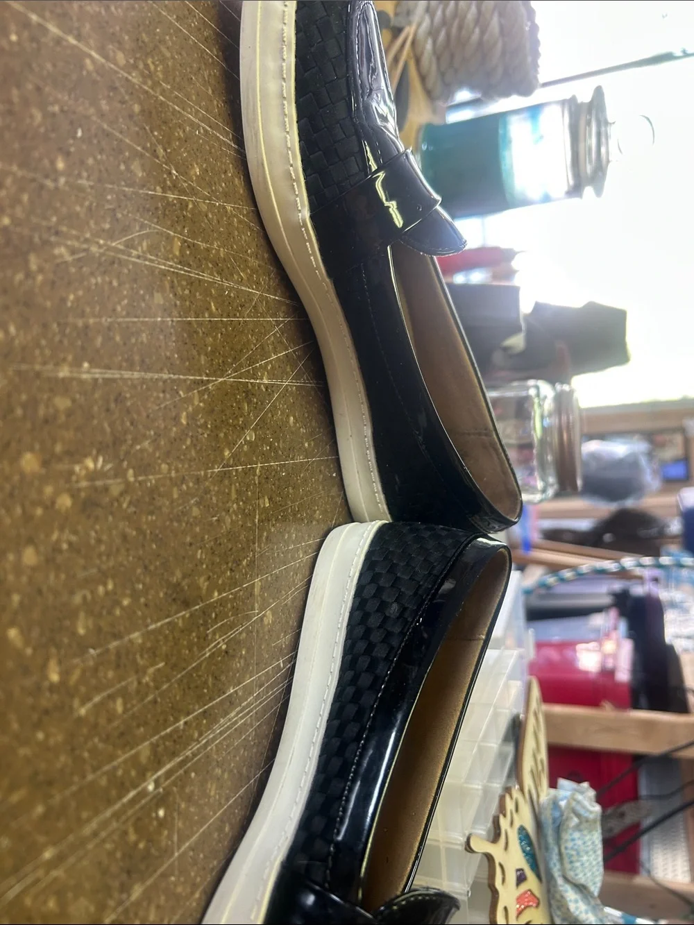 Natural Soul Black Woven Penny Loafers with White Sole